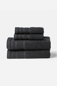 Texere 100% Organic Cotton Rice Weave Towel Set Fishers Finery Black 2 Hand Towels  & 2 Wash Clothes Stack