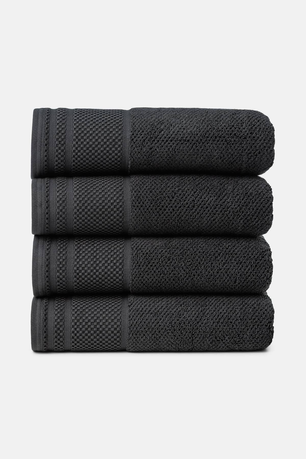 Texere 100% Organic Cotton Rice Weave Towel Set Fishers Finery Black 4 Bath Towels Stack