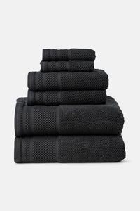 Texere 100% Organic Cotton Rice Weave Towel Set Fishers Finery Black 6 Pack Stack