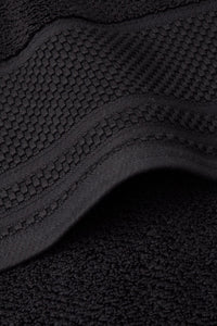 Texere 100% Organic Cotton Rice Weave Towel Set Fishers Finery Black 2 Bath Towels Close Up Detail of Fabric and Trim