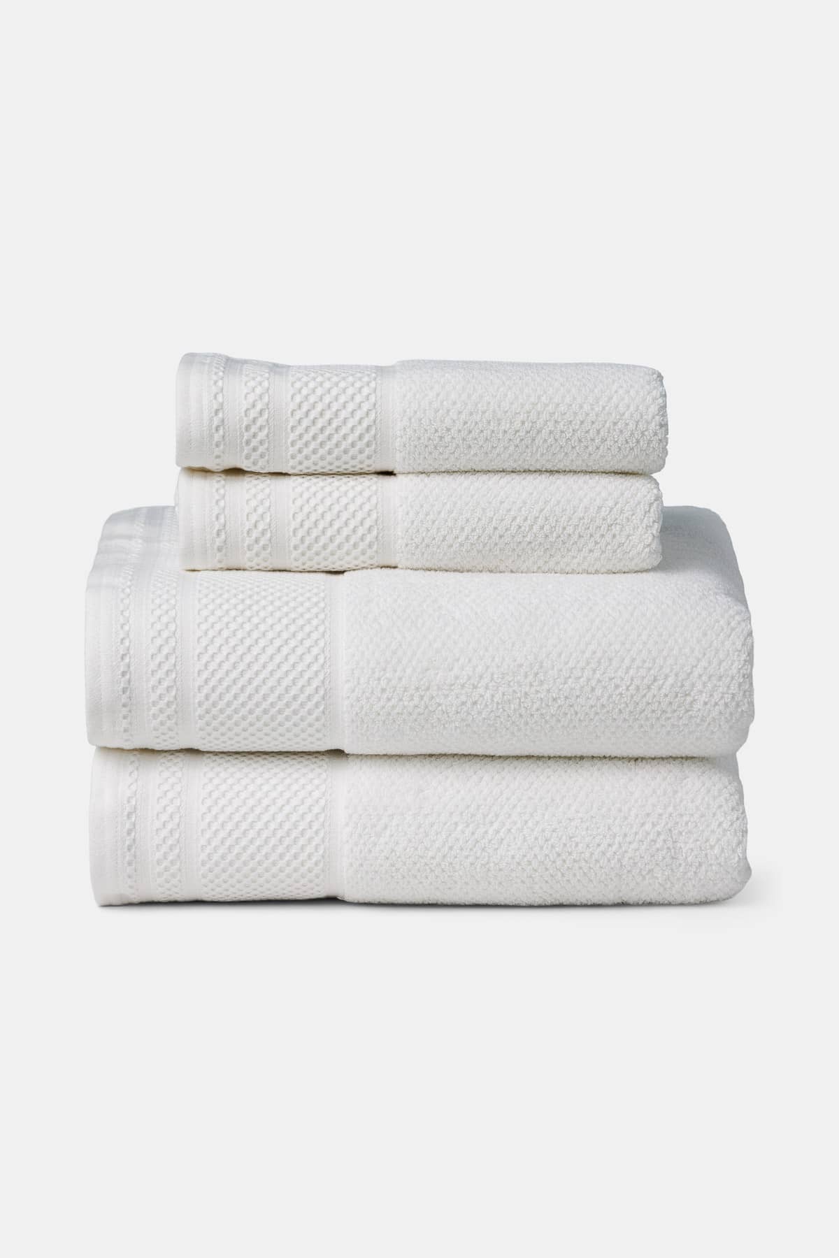 Texere 100% Organic Cotton Rice Weave Towel Set Fishers Finery Bright White 2 Bath & 2 Hand Towel Stack