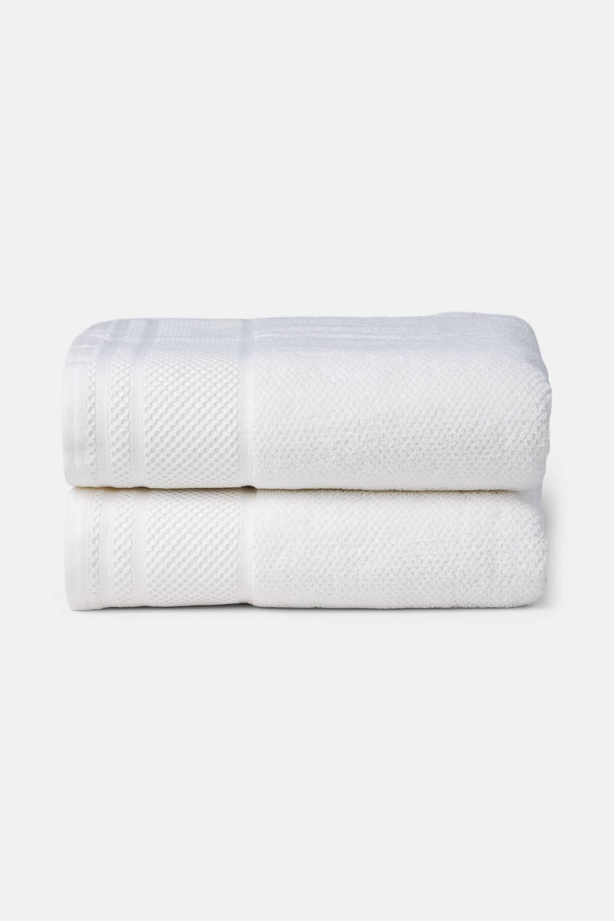 Texere 100% Organic Cotton Rice Weave Towel Set Fishers Finery Bright White 2 Bath Towels Stack