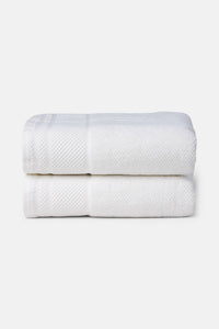 Texere 100% Organic Cotton Rice Weave Towel Set Fishers Finery Bright White 2 Bath Towels Stack