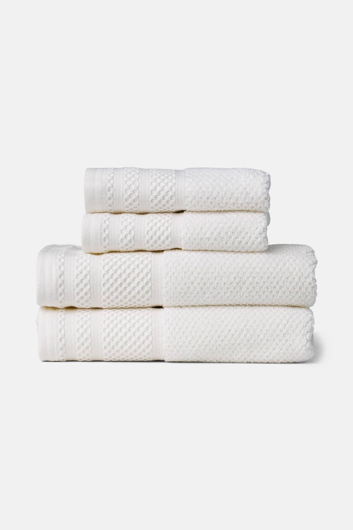 Texere 100% Organic Cotton Rice Weave Towel Set Fishers Finery Bright White 2 Hand Towels & 2 Wash Clothes Stack