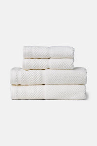 Texere 100% Organic Cotton Rice Weave Towel Set Fishers Finery Bright White 2 Hand Towels & 2 Wash Clothes Stack