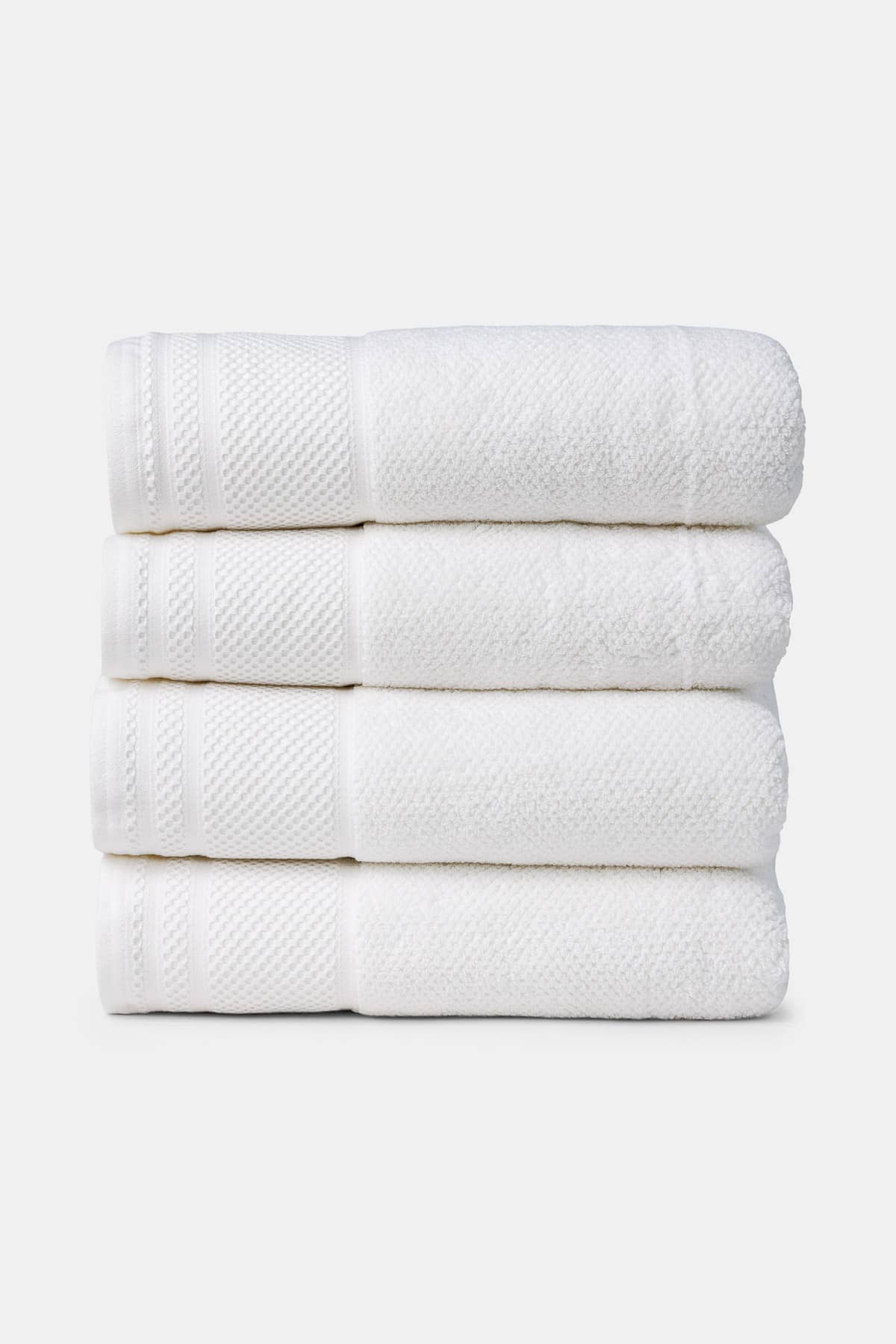 Texere 100% Organic Cotton Rice Weave Towel Set Fishers Finery Bright White 4 Bath Towels Stack