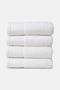 Texere 100% Organic Cotton Rice Weave Towel Set Fishers Finery Bright White 4 Bath Towels Stack