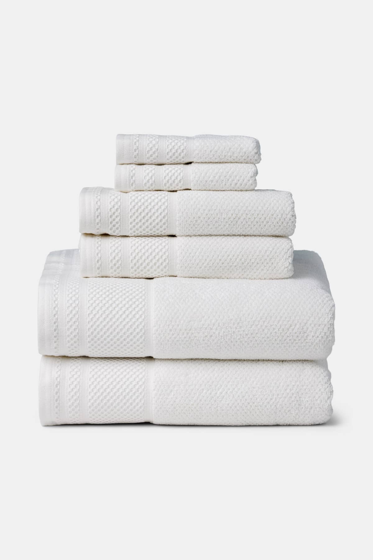 Texere 100% Organic Cotton Rice Weave Towel Set Fishers Finery Bright White 6 Pack Stack