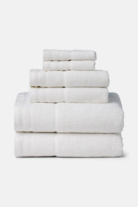 Texere 100% Organic Cotton Rice Weave Towel Set Fishers Finery Bright White 6 Pack Stack