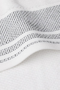 Texere 100% Organic Cotton Rice Weave Towel Set Fishers Finery Bright White with Black Boarder 2 Bath Towels Close Up Detail of Fabric and Trim