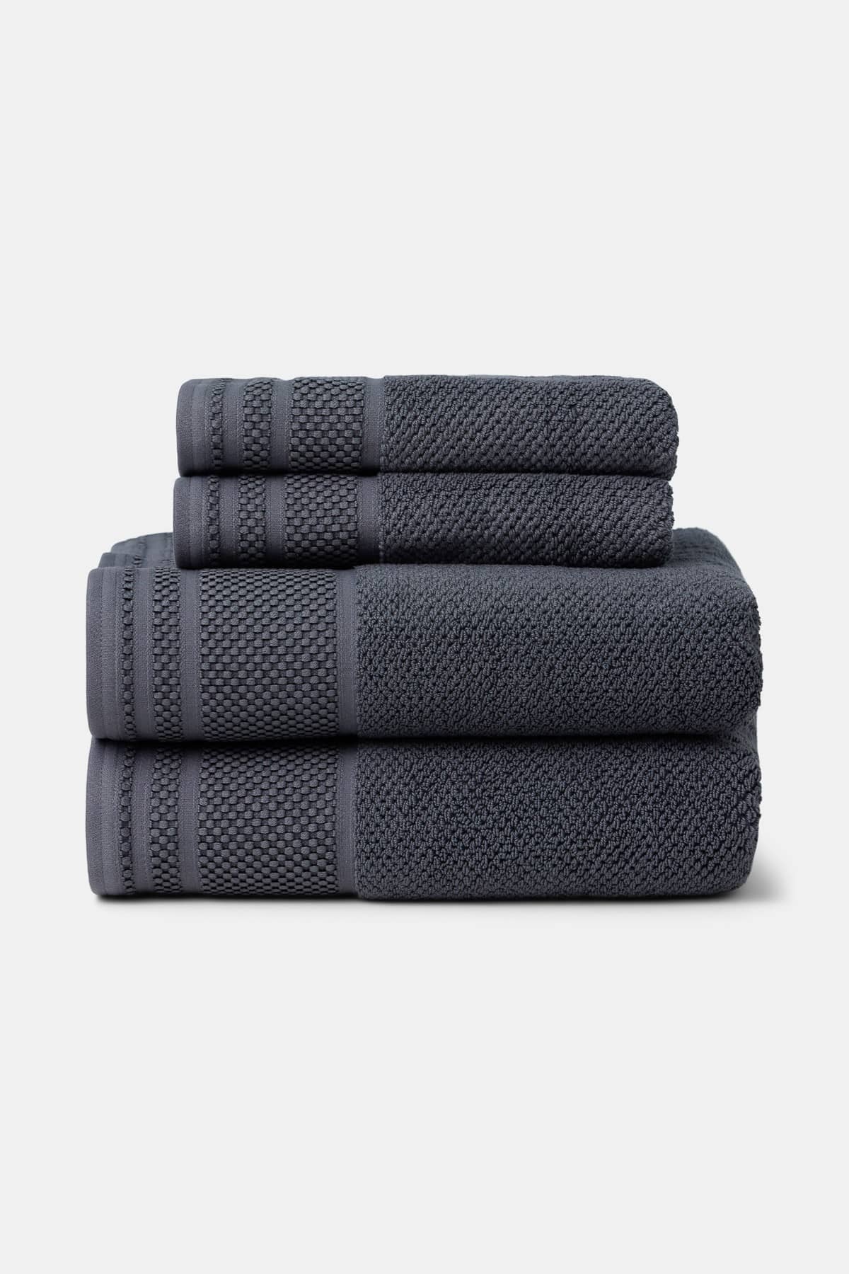 Texere 100% Organic Cotton Rice Weave Towel Set Fishers Finery Charcoal 2 Bath & 2 Hand Towels Stack
