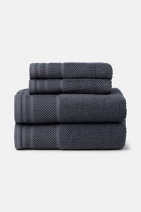 Texere 100% Organic Cotton Rice Weave Towel Set Fishers Finery Charcoal 2 Bath & 2 Hand Towels Stack