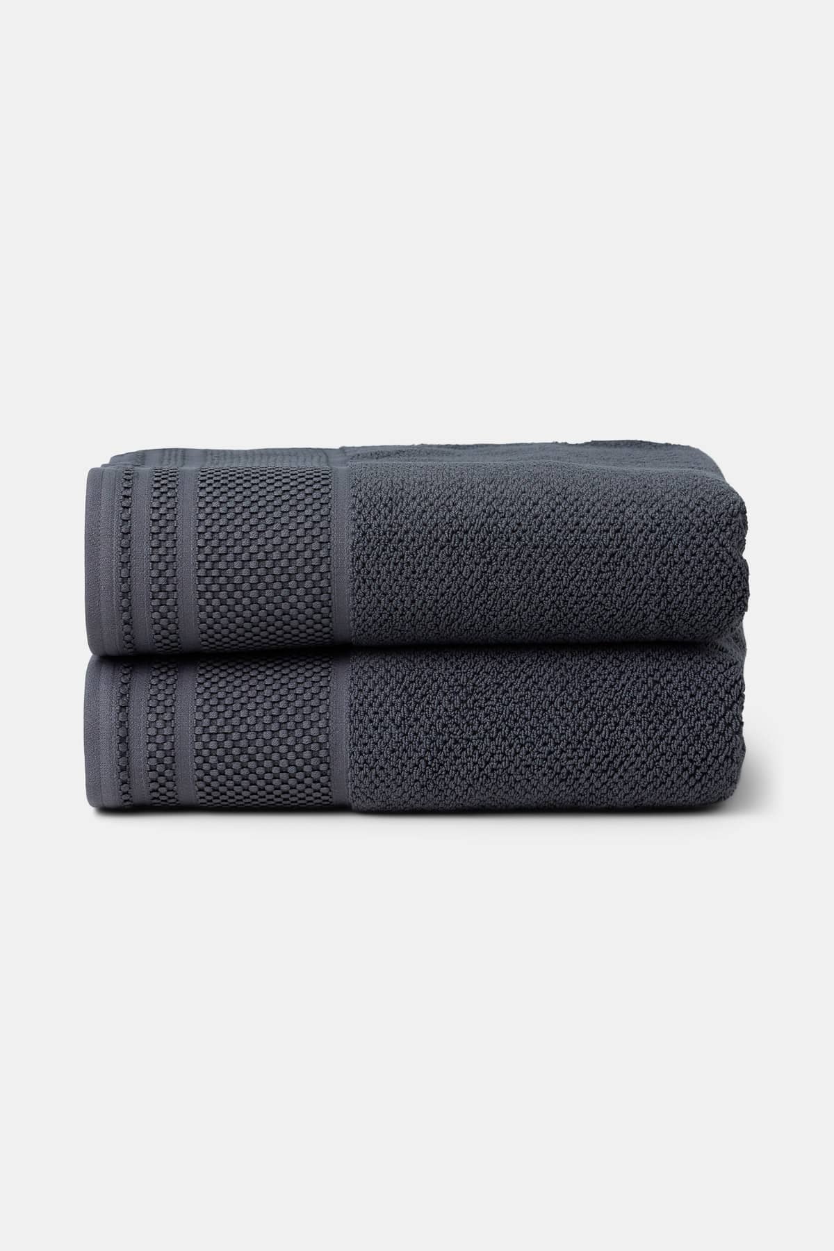 Texere 100% Organic Cotton Rice Weave Towel Set Fishers Finery Charcoal 2 Bath Towels Stack 