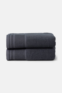 Texere 100% Organic Cotton Rice Weave Towel Set Fishers Finery Charcoal 2 Bath Towels Stack 