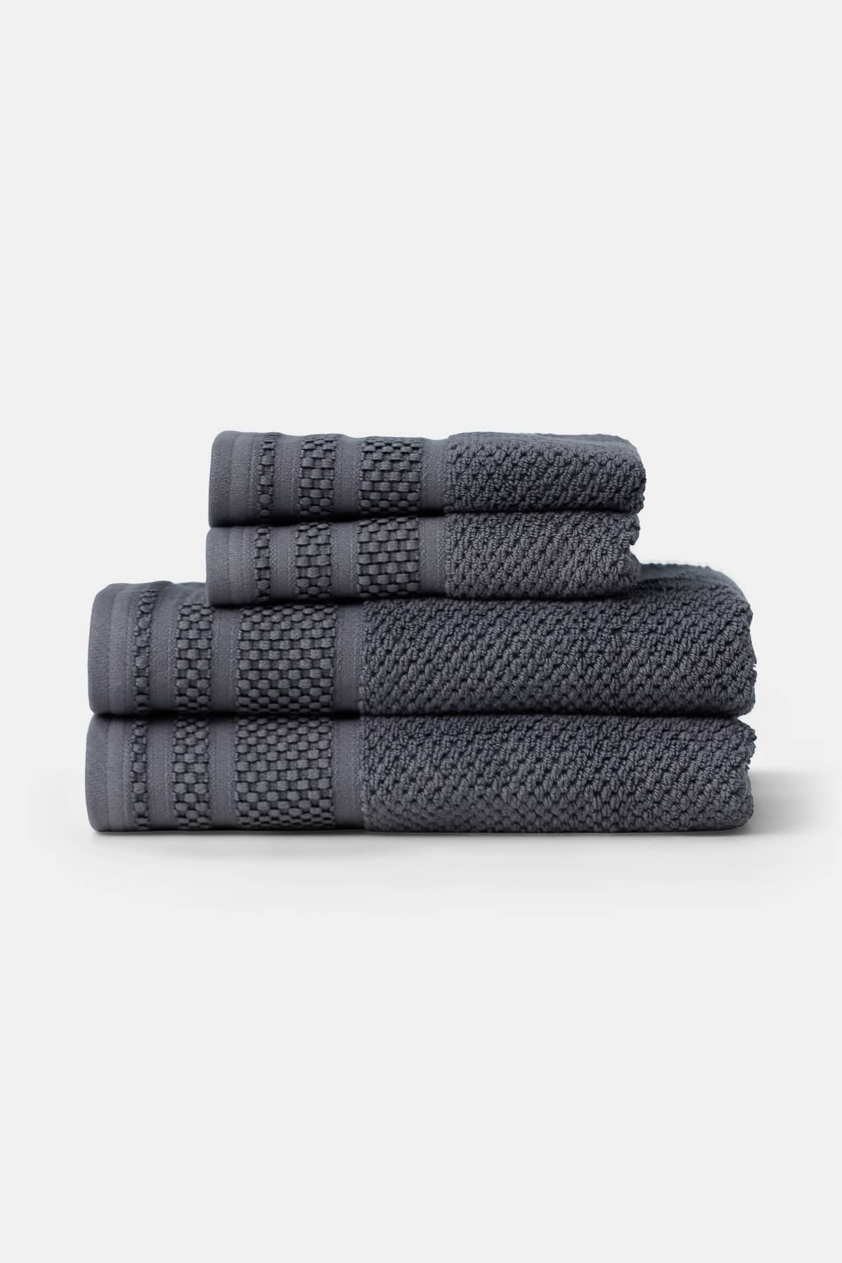 Texere 100% Organic Cotton Rice Weave Towel Set Fishers Finery Charcoal 2 Hand Towels & 2 Wash Clothes Stack
