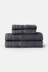 Texere 100% Organic Cotton Rice Weave Towel Set Fishers Finery Charcoal 2 Hand Towels & 2 Wash Clothes Stack