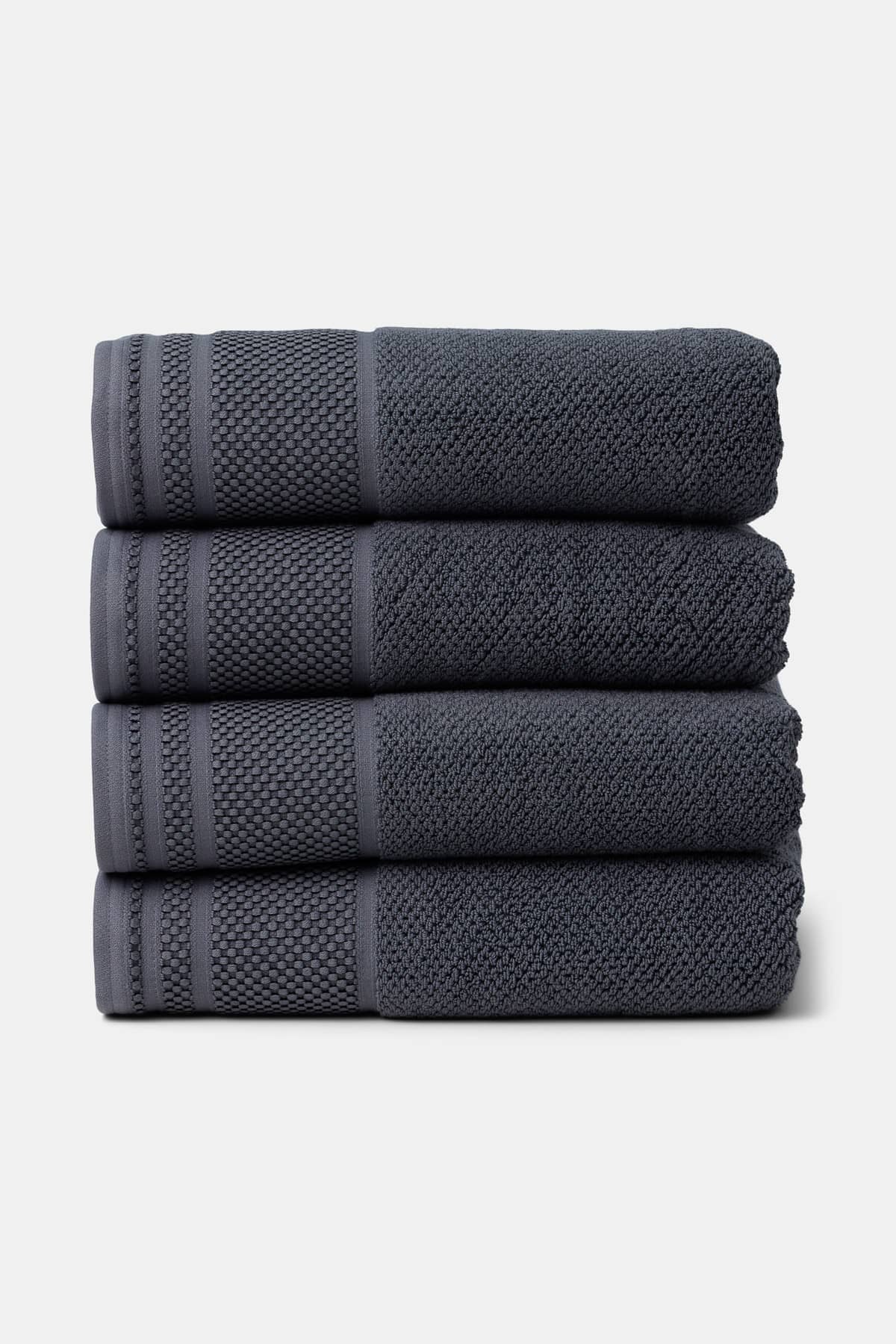 Texere 100% Organic Cotton Rice Weave Towel Set Fishers Finery Charcoal 4 Bath Towels Stack