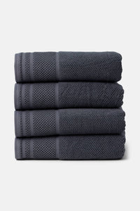 Texere 100% Organic Cotton Rice Weave Towel Set Fishers Finery Charcoal 4 Bath Towels Stack