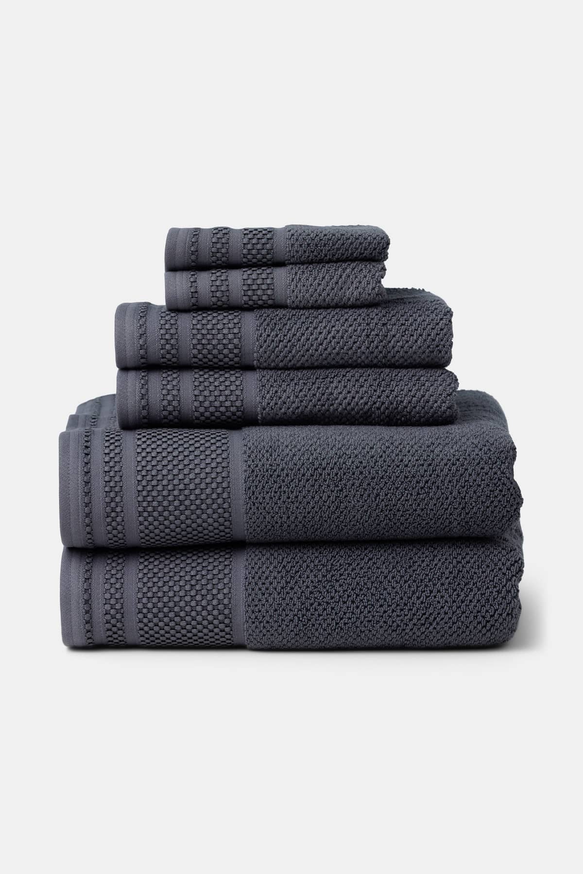 Texere 100% Organic Cotton Rice Weave Towel Set Fishers Finery Charcoal 6 Pack Stack
