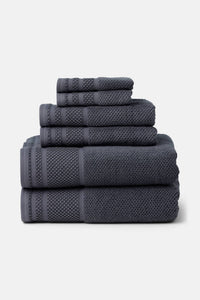 Texere 100% Organic Cotton Rice Weave Towel Set Fishers Finery Charcoal 6 Pack Stack