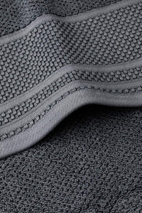 Texere 100% Organic Cotton Rice Weave Towel Set Fishers Finery Charcoal 2 Bath Towels Close Up Detail of Fabric and Trim