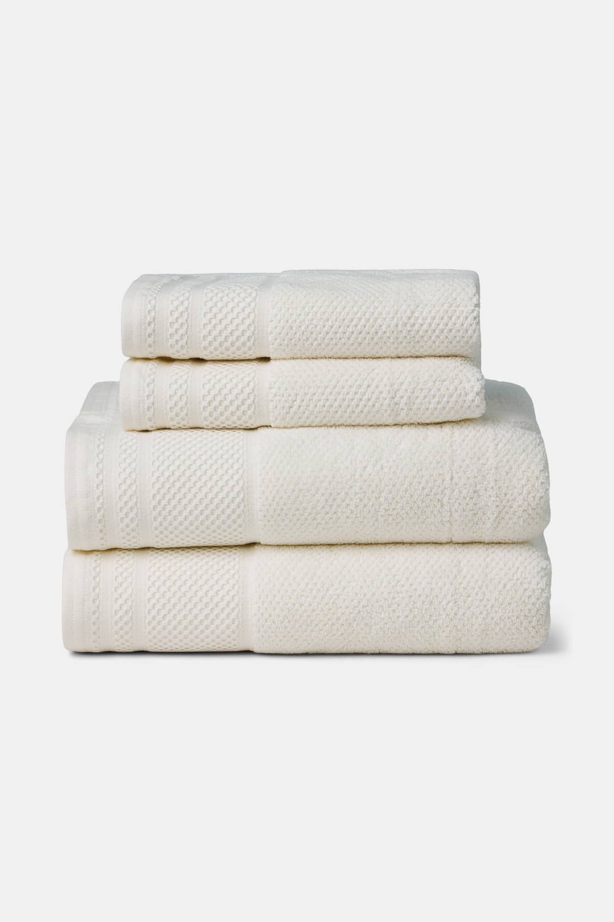 Texere 100% Organic Cotton Rice Weave Towel Set Fishers Finery Cream 2 Bath & 2 Hand Towels Stack
