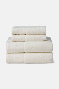 Texere 100% Organic Cotton Rice Weave Towel Set Fishers Finery Cream 2 Bath & 2 Hand Towels Stack
