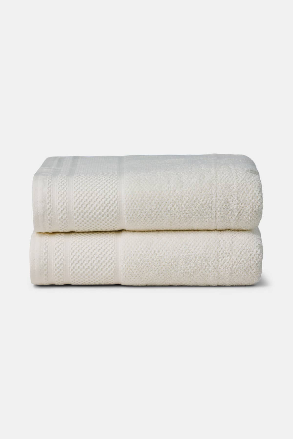 Texere 100% Organic Cotton Rice Weave Towel Set Fishers Finery Cream 2 Bath Towels Stack