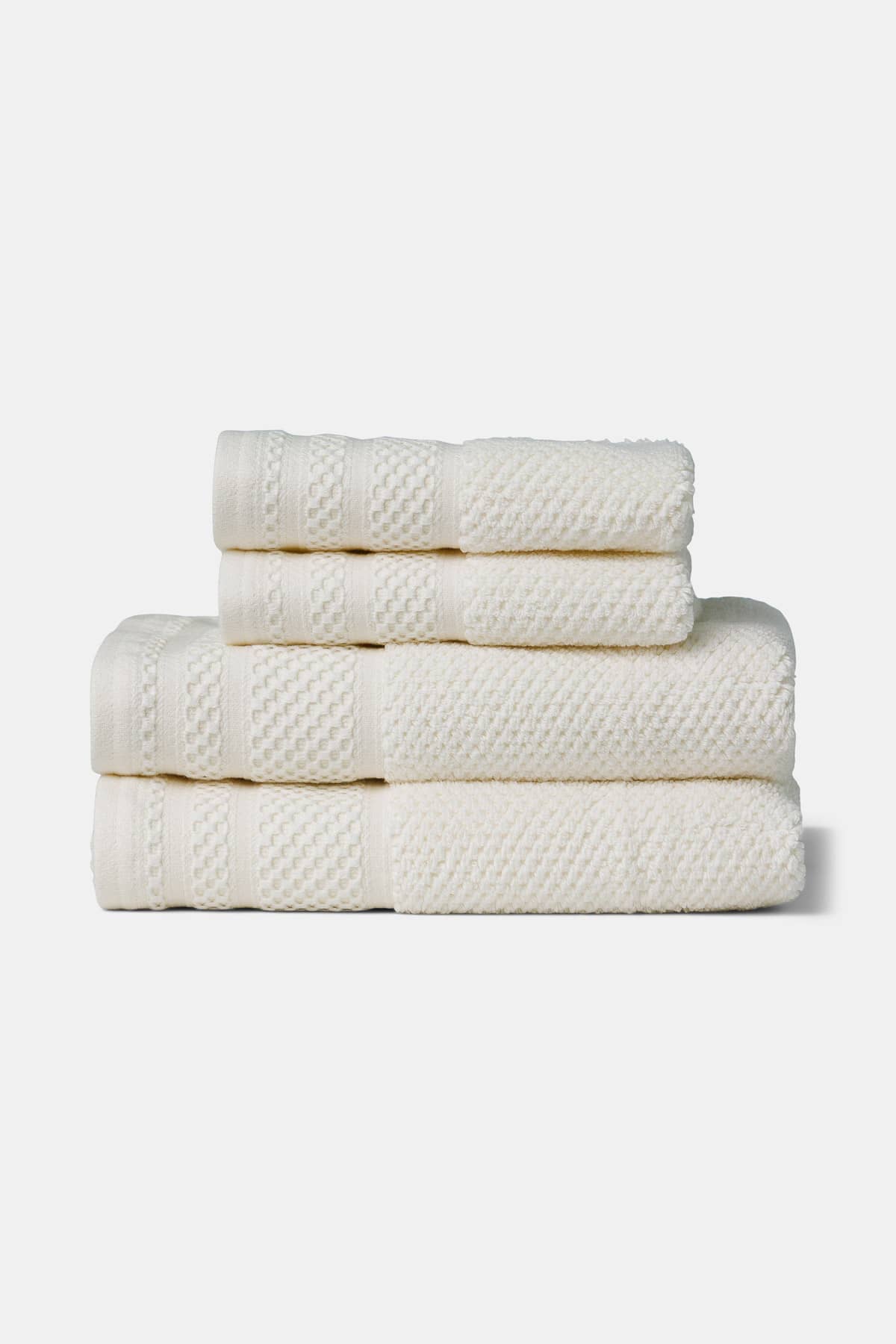 Texere 100% Organic Cotton Rice Weave Towel Set Fishers Finery Cream 2 Hand Towels & 2 Wash Clothes Stack 