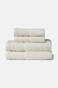 Texere 100% Organic Cotton Rice Weave Towel Set Fishers Finery Cream 2 Hand Towels & 2 Wash Clothes Stack 