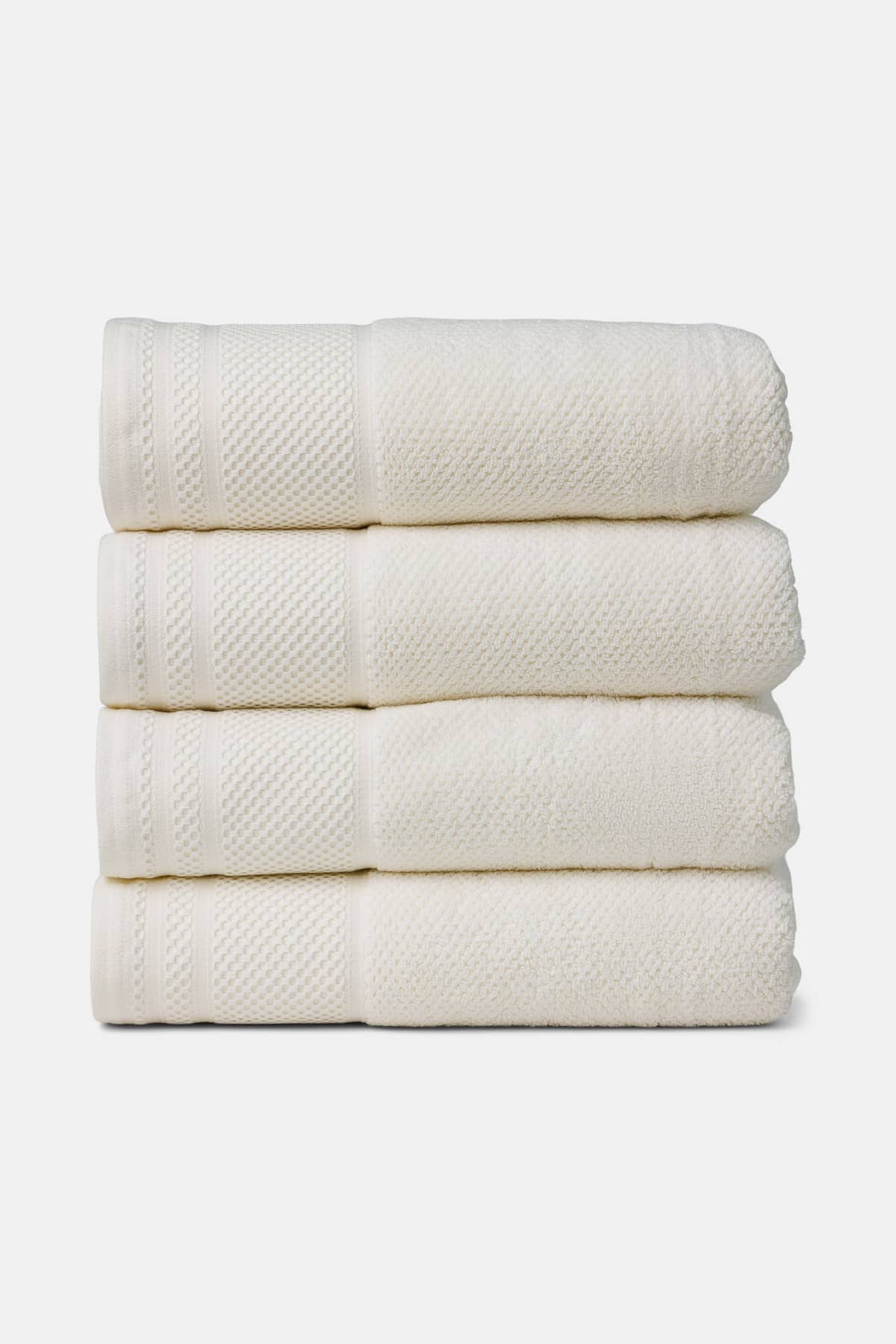 Texere 100% Organic Cotton Rice Weave Towel Set Fishers Finery Cream 4 Bath Towels Stack