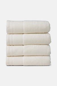 Texere 100% Organic Cotton Rice Weave Towel Set Fishers Finery Cream 4 Bath Towels Stack