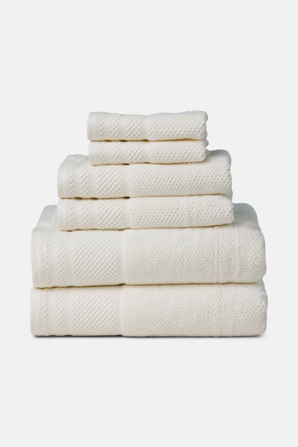Texere 100% Organic Cotton Rice Weave Towel Set Fishers Finery Cream 6 Pack Stack
