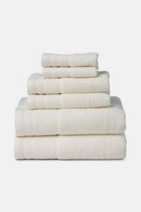Texere 100% Organic Cotton Rice Weave Towel Set Fishers Finery Cream 6 Pack Stack