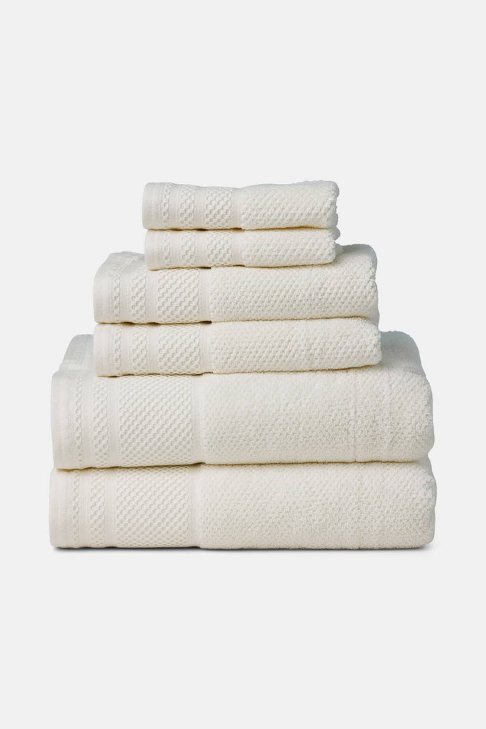 Texere 100% Organic Cotton Rice Weave Towel Set Fishers Finery Cream 6 Pack Stack