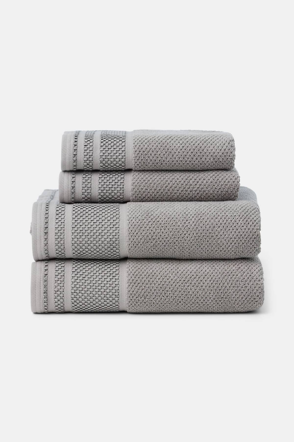 Texere 100% Organic Cotton Rice Weave Towel Set Fishers Finery Cathedral Gray 2 Bath & 2 Hand Towels Stack