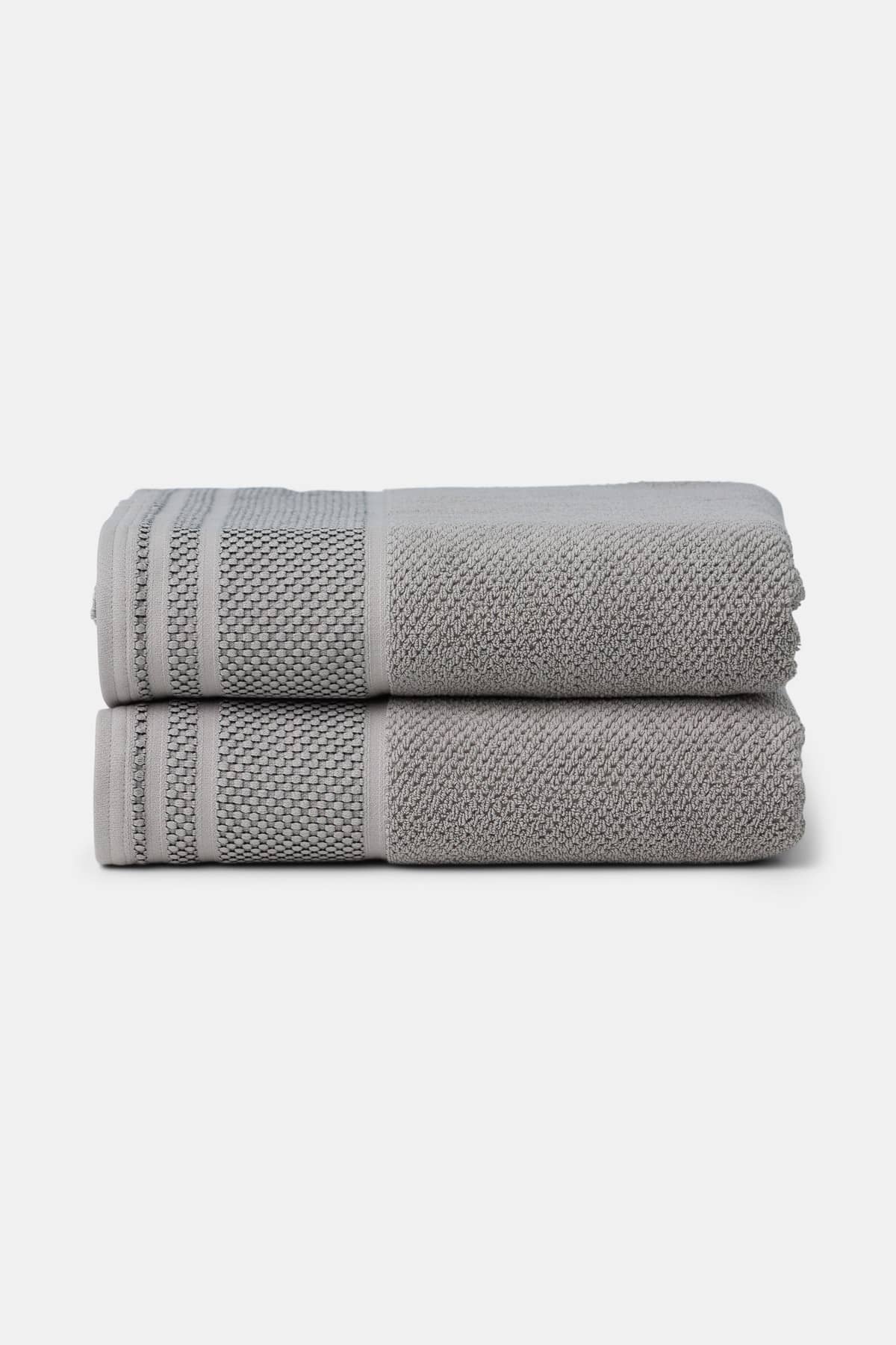 Texere 100% Organic Cotton Rice Weave Towel Set Fishers Finery Cathedral Gray 2 Bath Towels Stack
