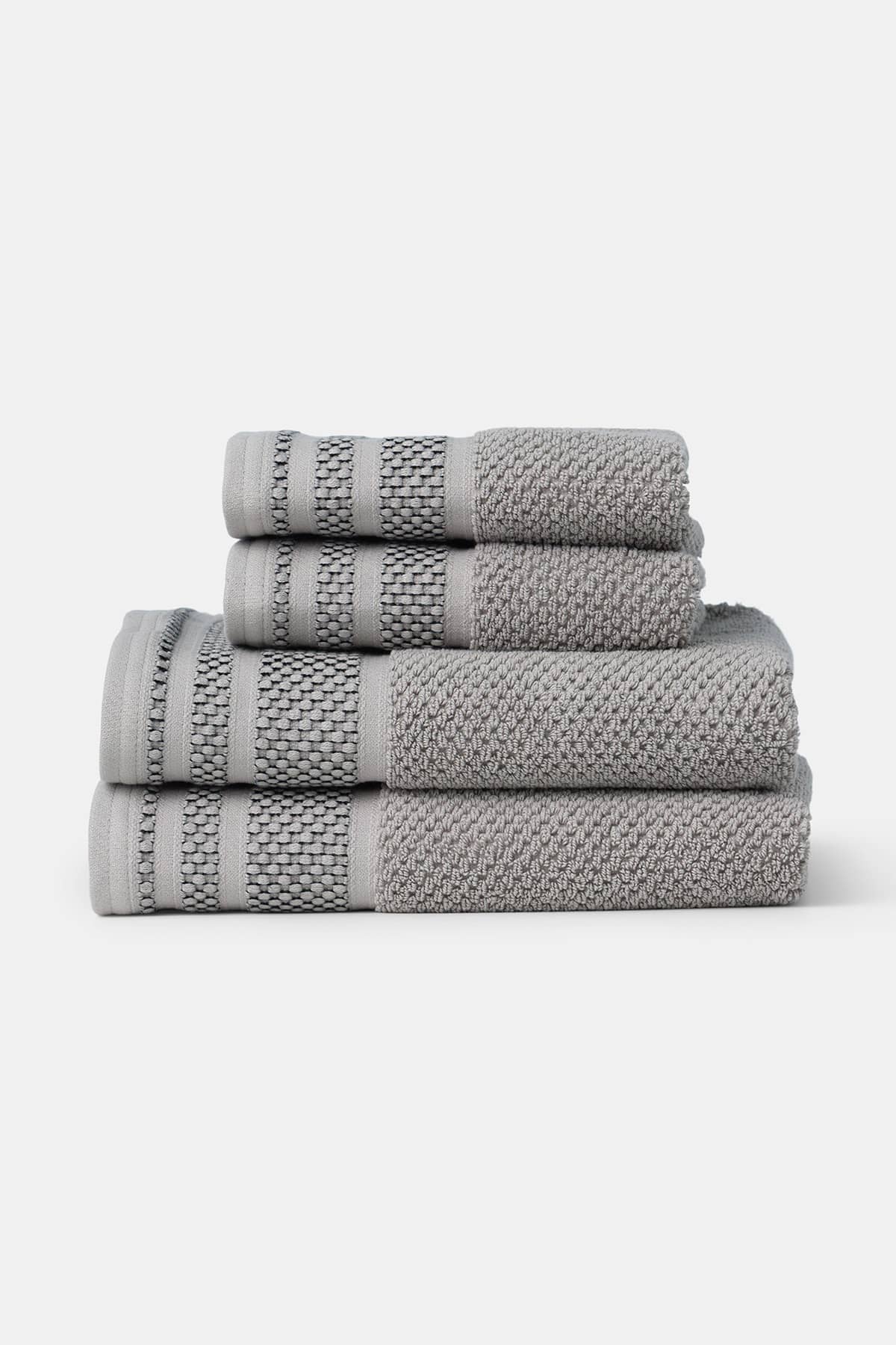 Texere 100% Organic Cotton Rice Weave Towel Set Fishers Finery Cathedral Gray 2 Hand Towel & 2 Wash Clothes Stack