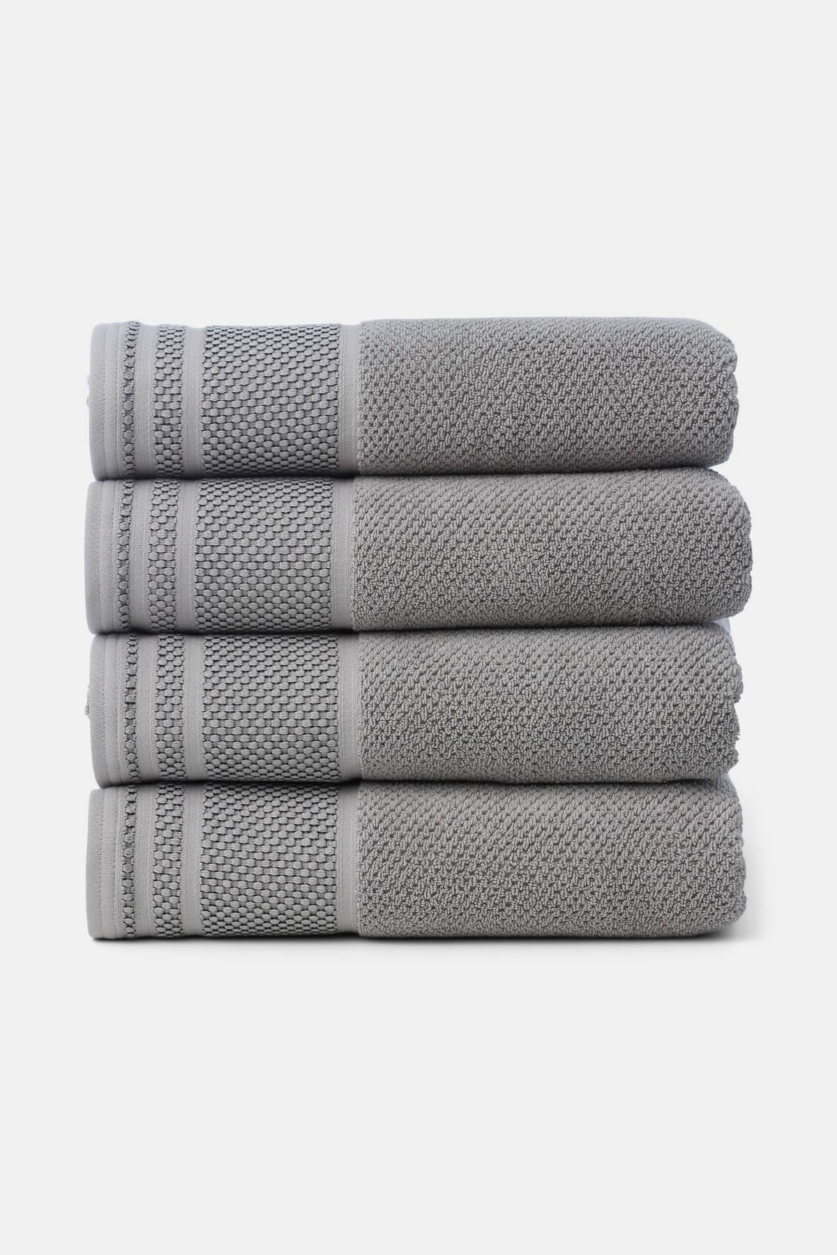 Texere 100% Organic Cotton Rice Weave Towel Set Fishers Finery Cathedral Gray 4 Bath Towels Stack