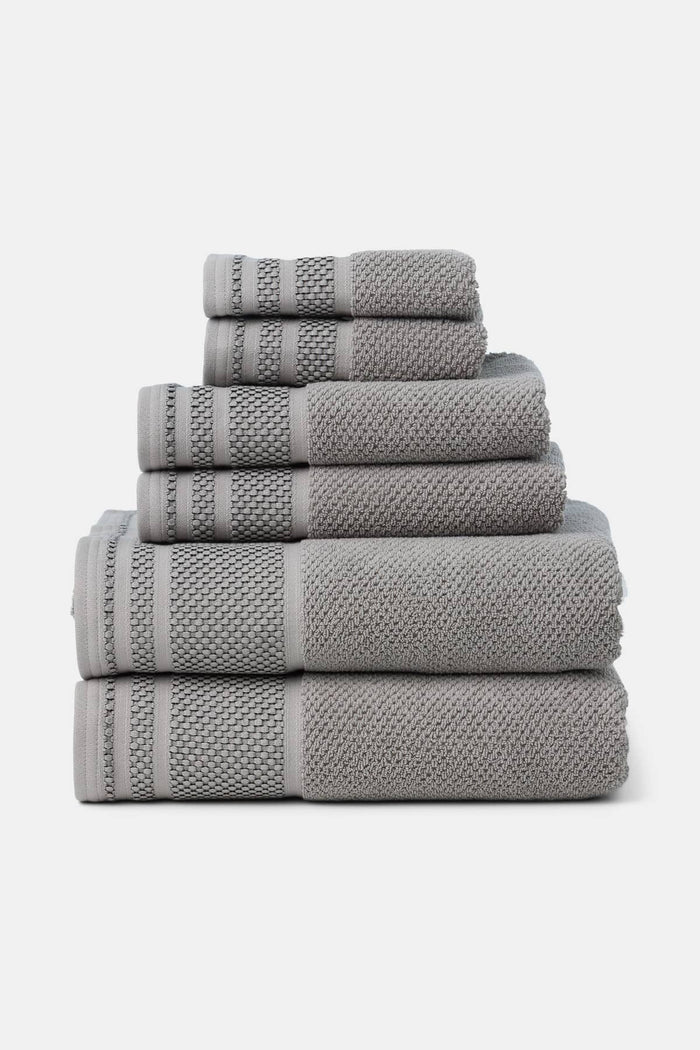 Texere 100% Organic Cotton Rice Weave Towel Set Finery Cathedral Gray 6 Pack Stack
