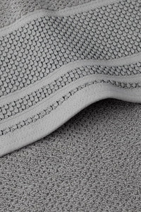 Texere 100% Organic Cotton Rice Weave Towel Set Fishers Finery Cathedral Gray 2 Bath Towels Close Up Detail of Fabric and Trim