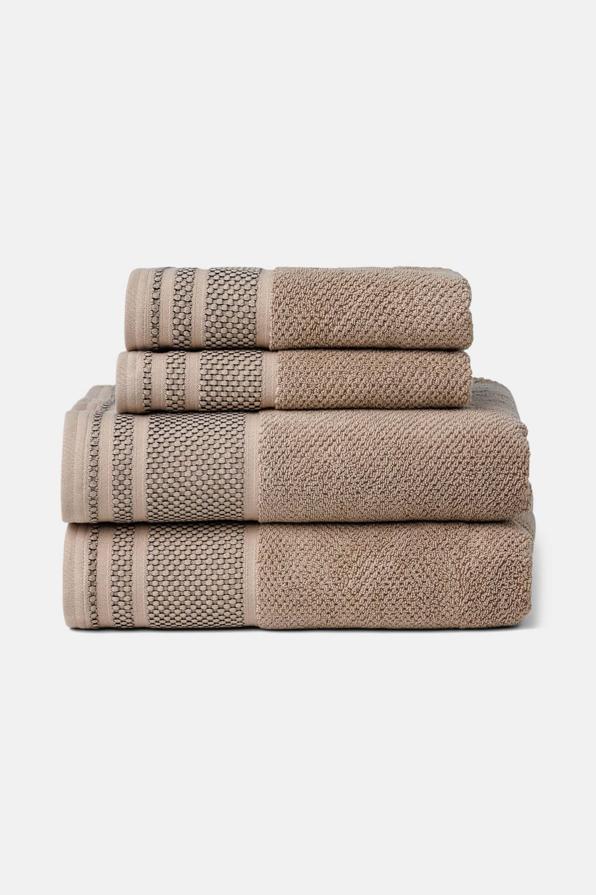 Texere 100% Organic Cotton Rice Weave Towel Set Fishers Finery Oxford Tan 2 Bath & 2 Hand Towels Stack