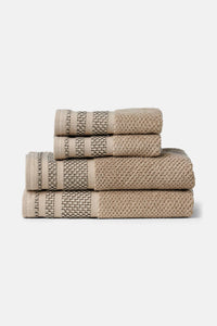 Texere 100% Organic Cotton Rice Weave Towel Set Fishers Finery Oxford Tan 2 Hand Towels & 2 Wash Clothes Stack