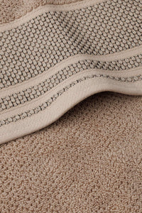 Texere 100% Organic Cotton Rice Weave Towel Set Fishers Finery Oxford Tan 2 Bath Towels Close Up Detail of Fabric and Trim