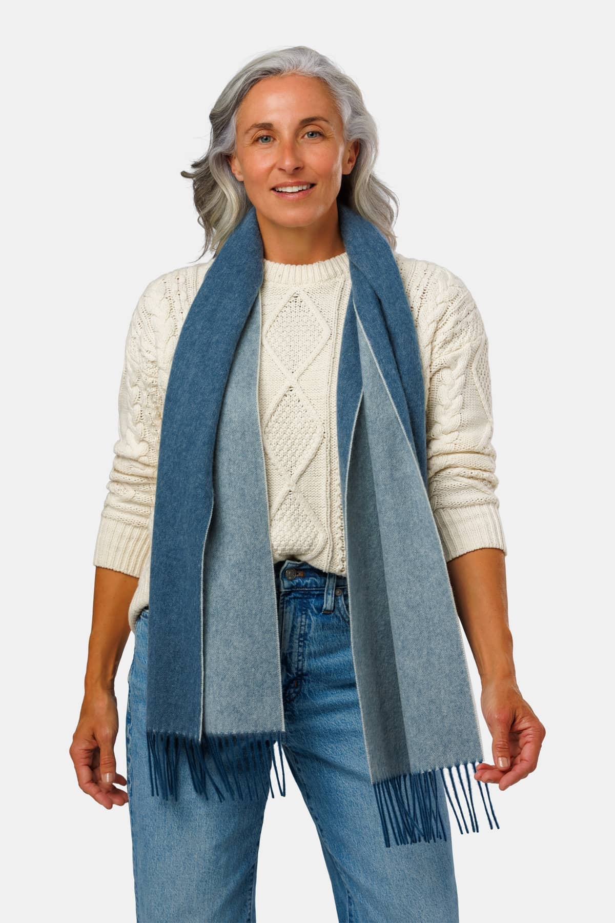 Women's Classic 100% Pure Cashmere Scarf Womens>Accessories>Scarf Fishers Finery Blue Two Tone One Size 