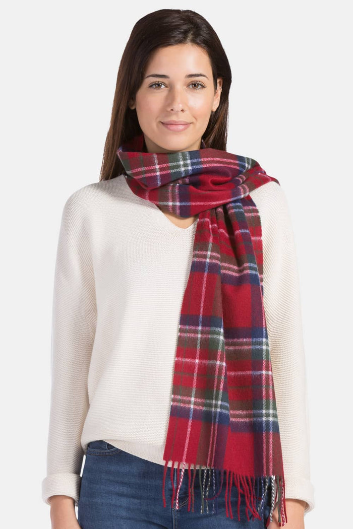 Women's Classic 100% Pure Cashmere Scarf Womens>Accessories>Scarf Fishers Finery Red Navy Plaid One Size 