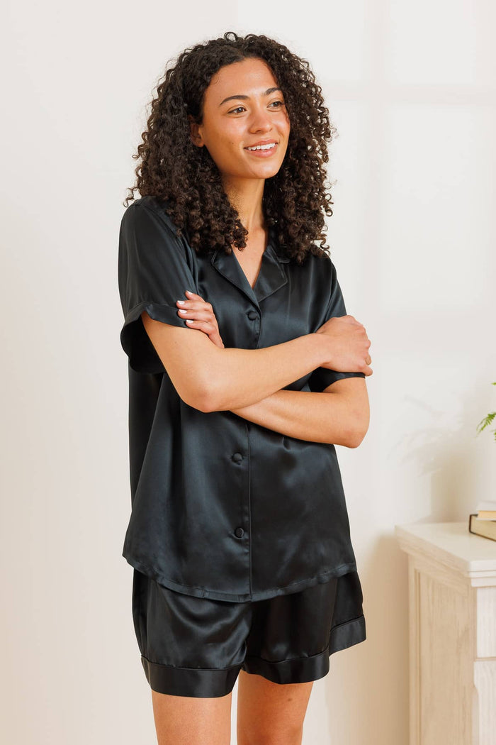 Women's 100% Mulberry Silk Short Sleeve Pajama Set with Gift Box Womens>Sleep and Lounge>Pajamas Fishers Finery Moonless Night XS