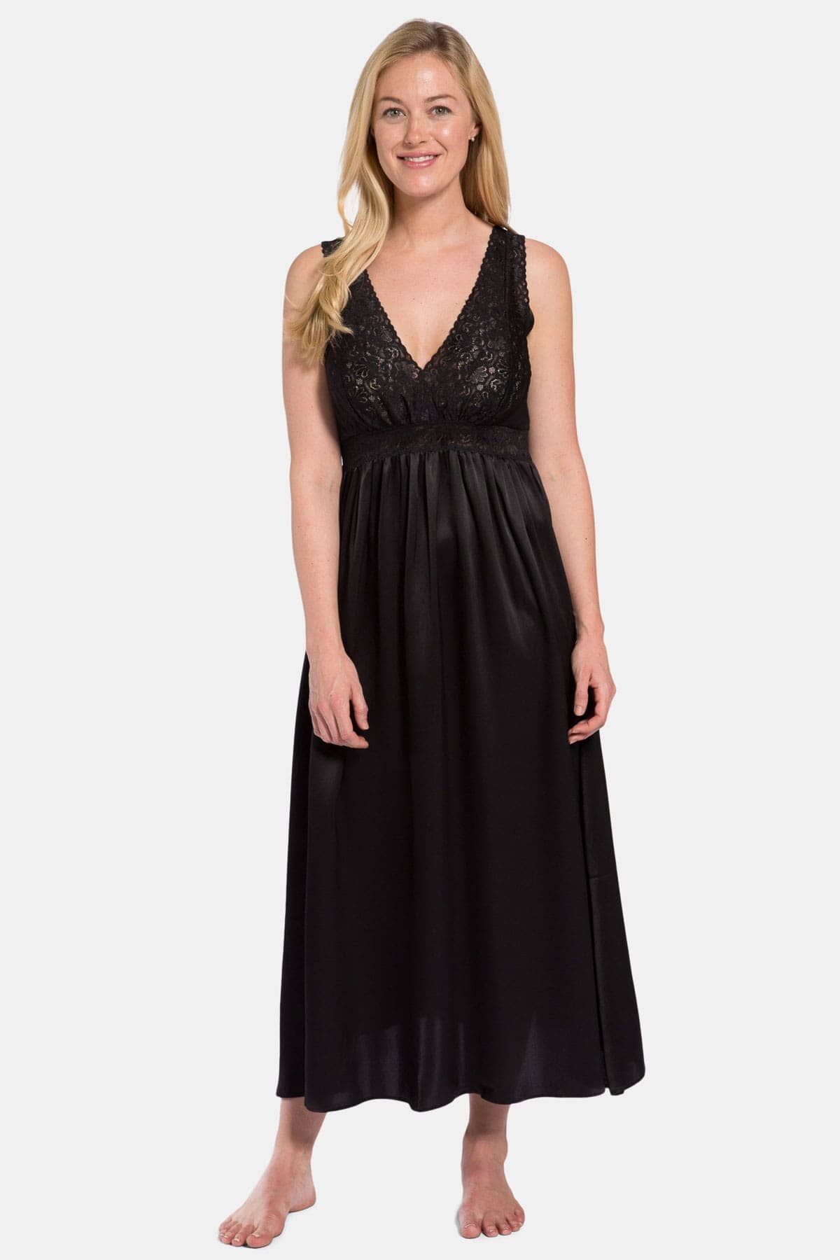 Women's 100% Pure Mulberry Silk Long Nightgown with Lace Bodice and Gift Box Womens>Sleep and Lounge>Nightgown Fishers Finery 