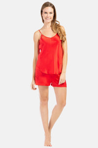 Women's 100% Mulberry Silk Cami and Boxer Pajama Set with Gift Box Womens>Sleepwear>Cami Set Fishers Finery Romantic Red XS