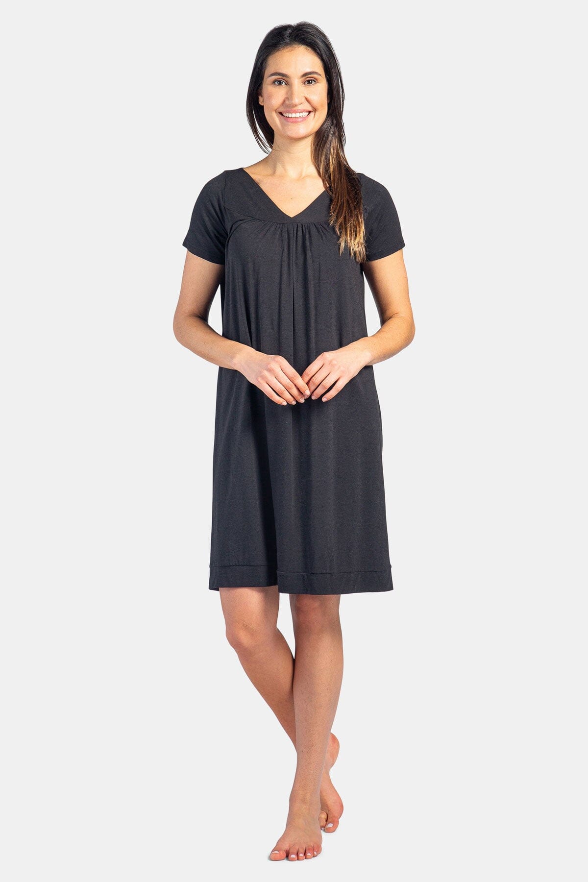 Women's Short Sleeve EcoFabric™ Nightgown - Relaxed Fit Womens>Sleepwear>Nightgown Fishers Finery Black X-Small 